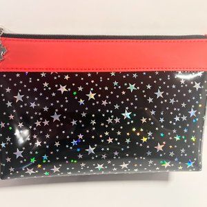 Handmade Jelly Fabric Silver Stars Print Makeup Bag 10.”W x 6”H